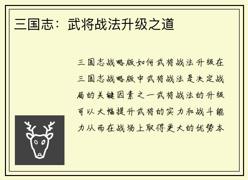 三国志：武将战法升级之道